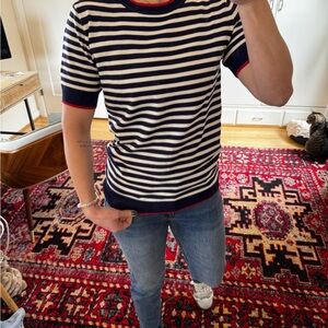NWOT Striped Navy and White Sweater T-Shirt Sz Small